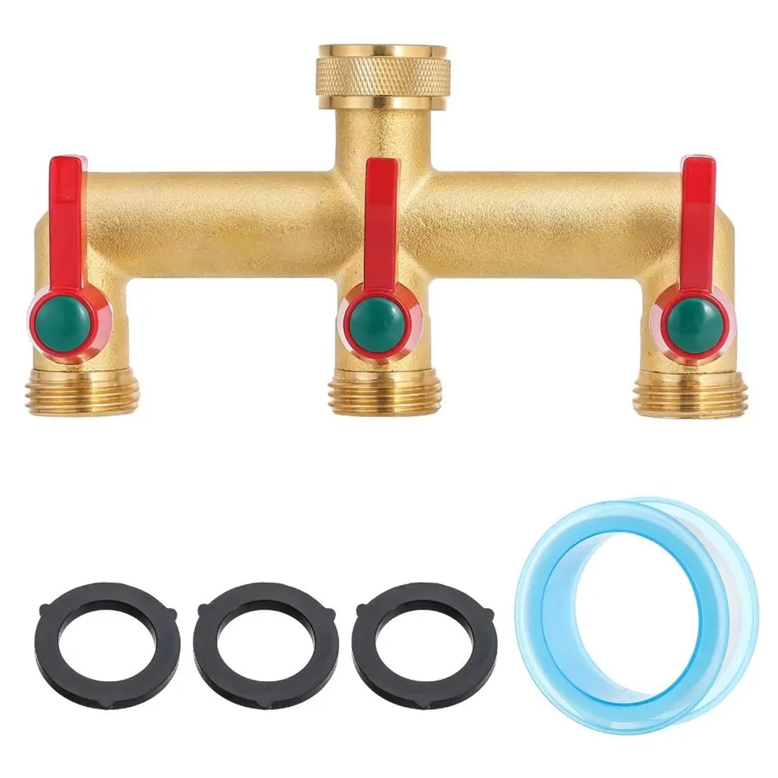 Splitter a Y in Ottone in Acciaio Inossidabile 304 | Tubo da giardino dorato sdoppiatore a Y da 3/4 pollici a 3 vie(Splitter-3)