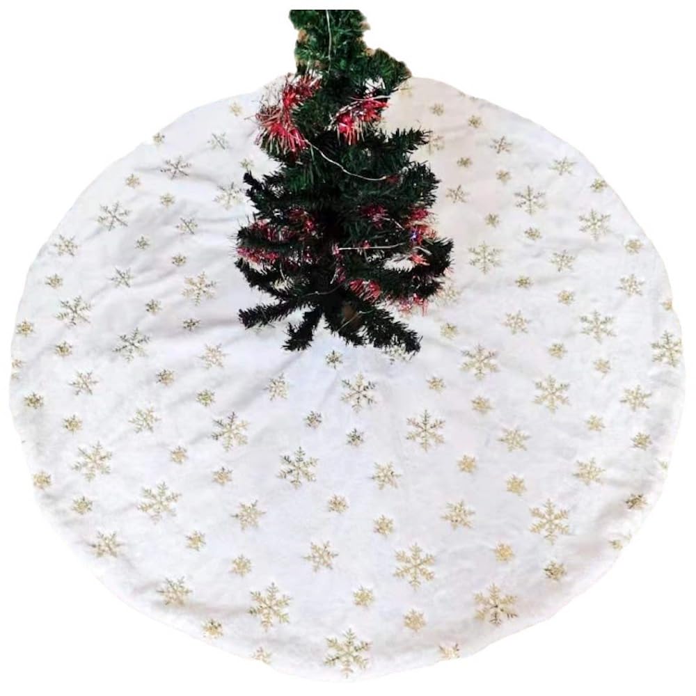 Wambere Plüsch Weihnachtsbaum Rock Teppich Weihnachten Rund Weihnachtsbaumständerhüllen Weihnachtsbaumdecke Christbaumdecke Weihnachtsbaumschmuck Christbaumschmuck Weihnachtsschmuck,Gold B,150cm