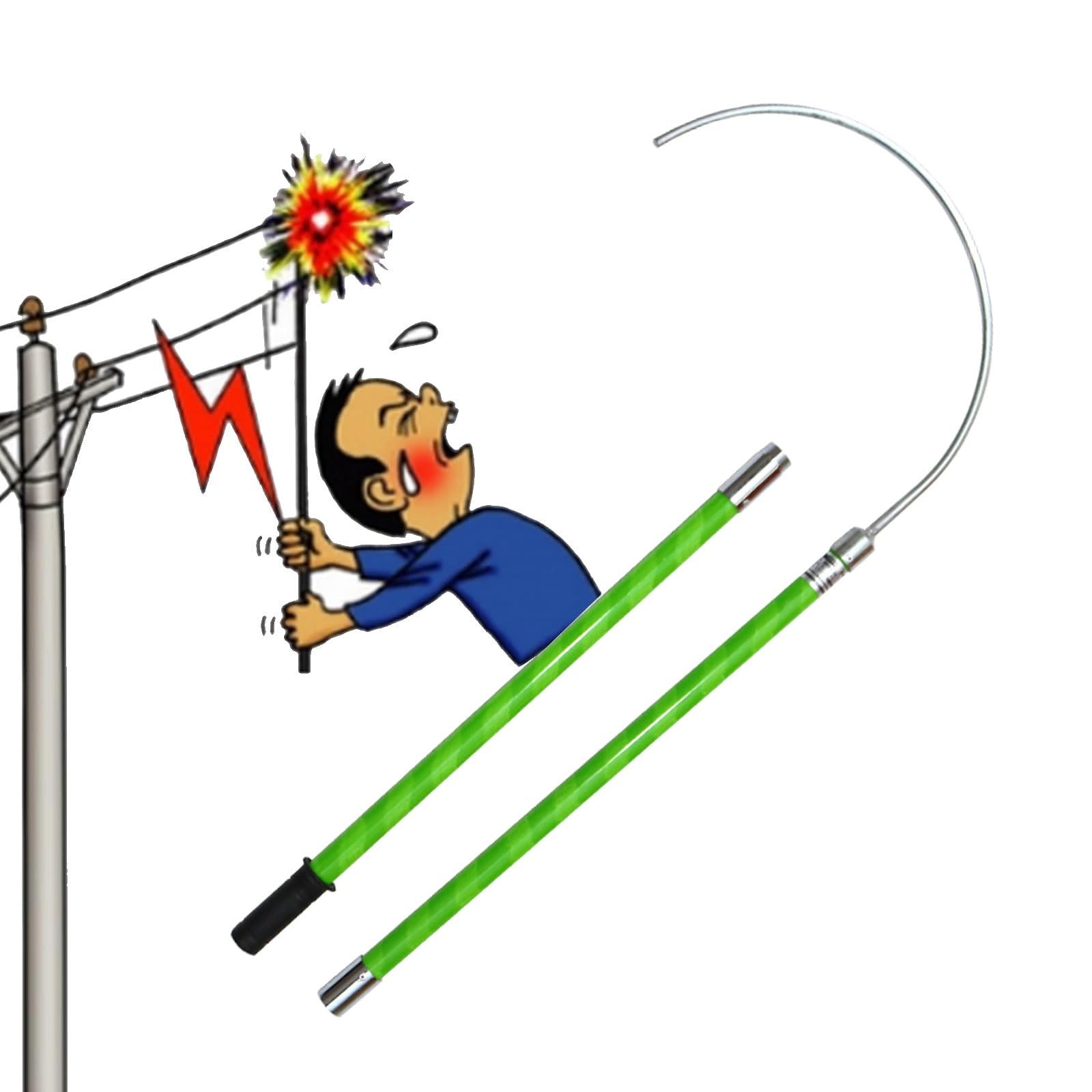 High Voltage Insulated Rescue Hook, Detachable Insulated Rescue Hooks, Non-Conductive Body Pull Stick, for Power Station/Factory/Auto Maintenance(2 m/