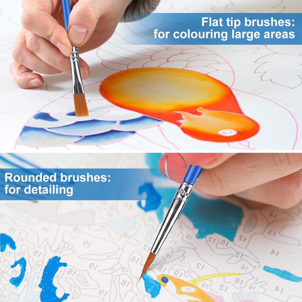 60 Pennelli Per Pittura - 30 Piatti E 30 Rotondi, Nylon, Per Acrilico, Acquerello, Bambini - Foto 10