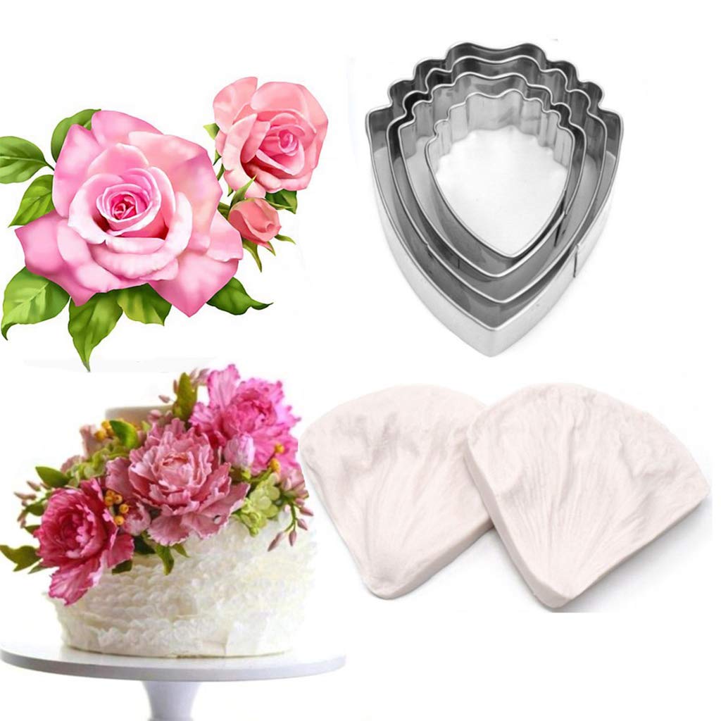 MHADBKH Gumpaste Flower Silicone Mold and Cutter Stainless Steel Cutter Fondant Veining Molds for Cupcake Cookie Epoxy Resin Molds