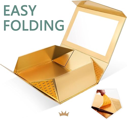 Miniatura 5 de PACKQUEEN 5 cajas grandes de regalo de oro para Navidad con ventanas, 13.5x9x4.1 pulgadas, cajas de regalo transparentes para regalos con cintas,