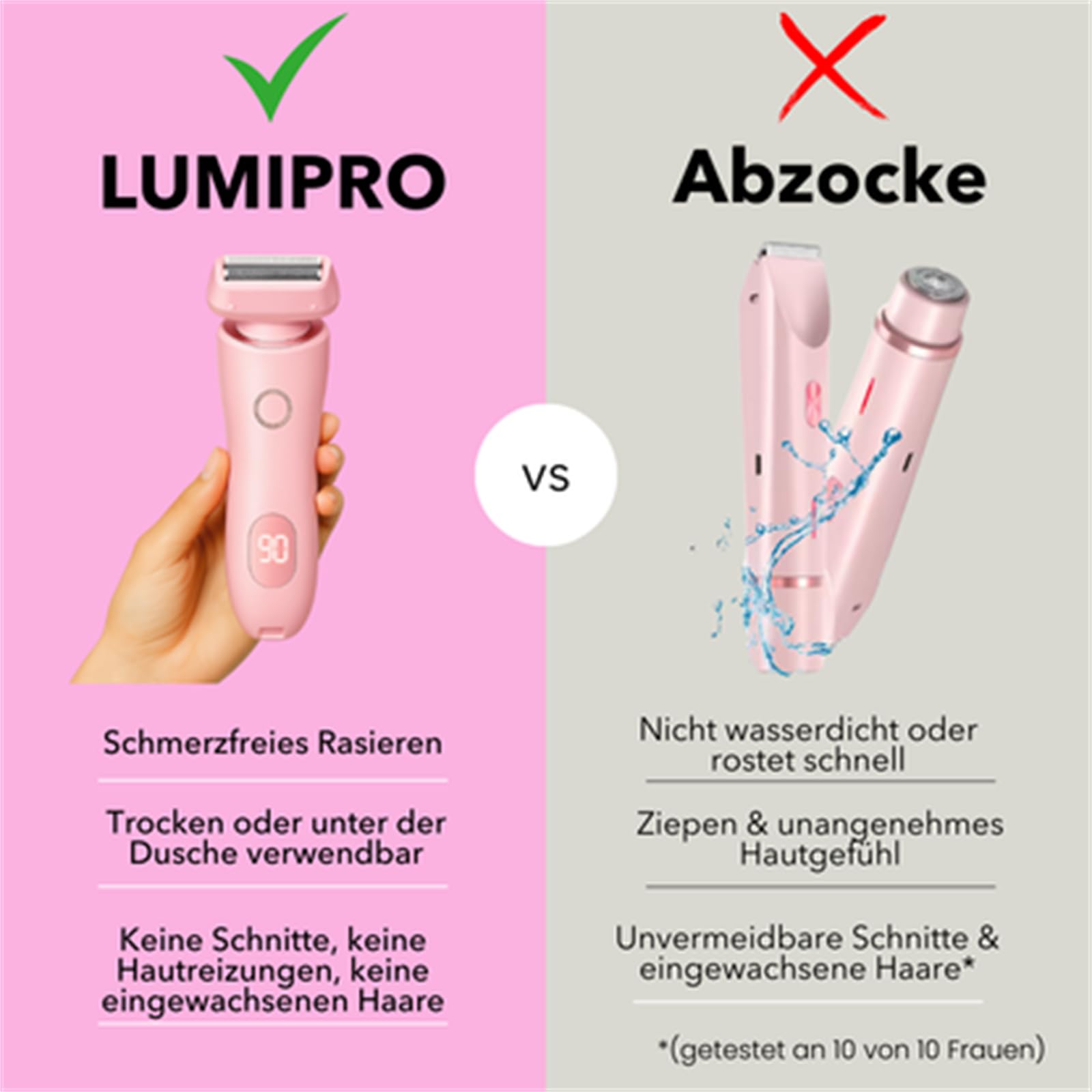 lumiora 2-in-1 Intimrasierer für empfindliche Haut Elektrischer Damenrasierer IPX7 wasserdicht, schmerzfreier Nass und Trockenrasierer für Gesicht, Bikini, Beine und Arme