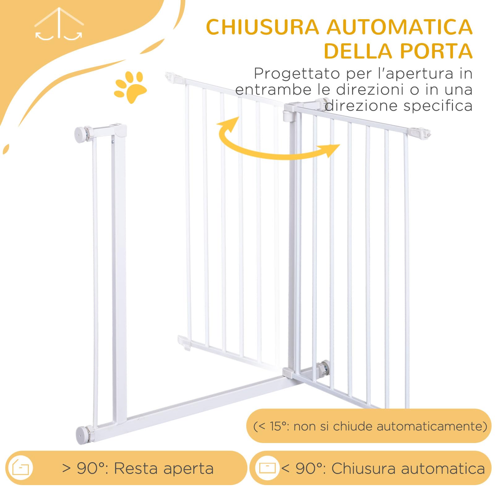 PawHut Cancelletto di Sicurezza per Animali Allargabile Facile Installazione con Supporti a Pressione Acciaio Resistente con una Finitura Verniciata a Polvere Bianco 76x76-82cm