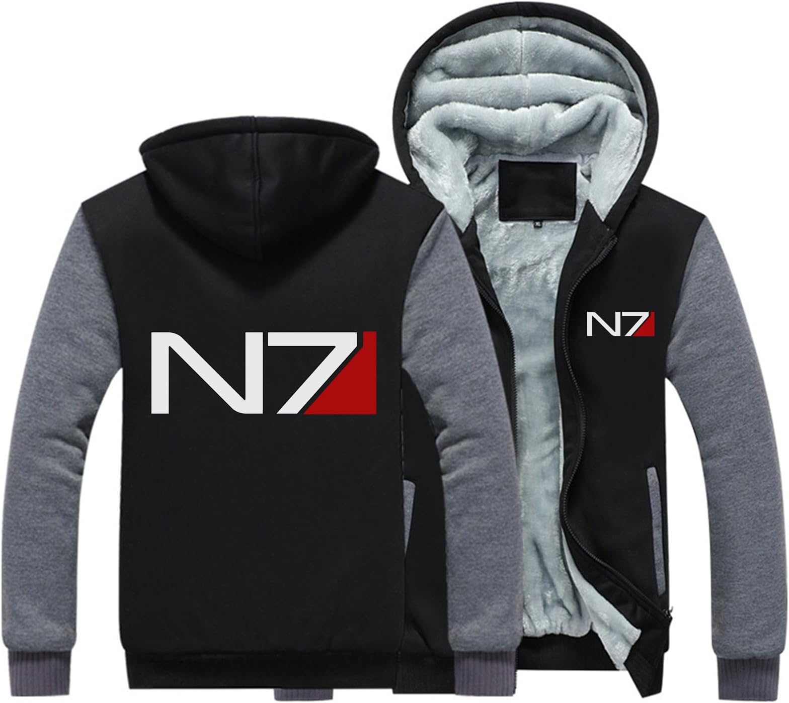 SHAMMA Mens Winter Hoodies for Mass Effect N7 Fleece Coats Pullover Full Zip Jackets Warm Thick Sweatshirt Workout Outerwear with Pockets-A||5XL