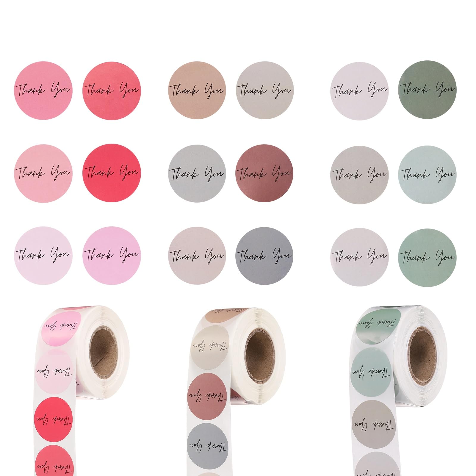 PATIKIL 1500Pcs Thank You Stickers, 1" Round Self-Adhesive Envelopes Seal Labels for Crafts Small Business Invitation Cards Wedding Gift Tag Packaging, Earth/Green/Pink Colorful Tone