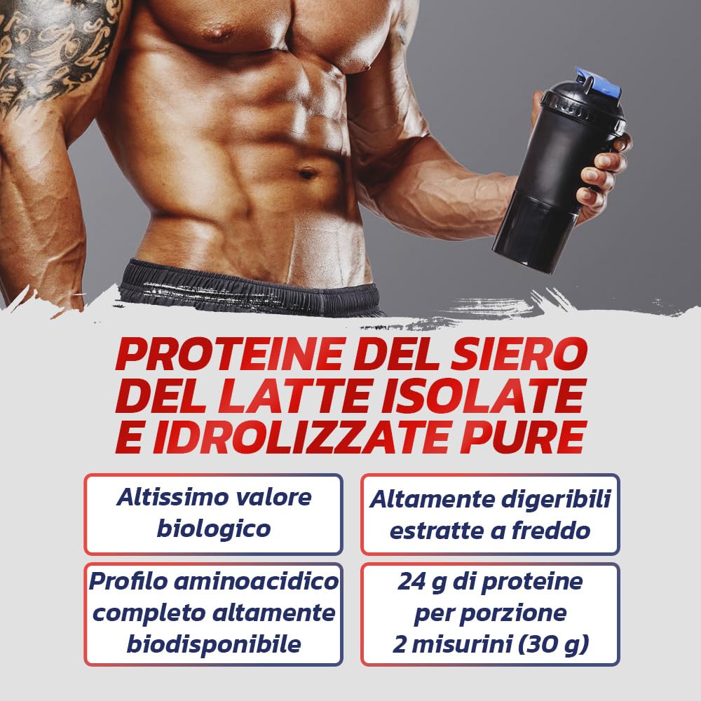 PROLABS – Proteine in Polvere WHEY ISO, Proteine Isolate e Idrolizzate Pure, Whey Protein Powder + Aminoacidi e Vitamina B6 - Crescita e Recupero Muscolare, Alta Qualità, 2kg Cioccolato, 2 Scoop (30g)