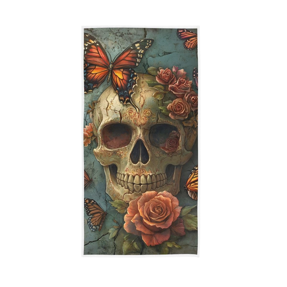 LSRCPD Grunge Skull with Roses Butterflies Hand Towel, Bathroom Towel for Bathroom, Gym, Hotel, Spa 15 x 30 Inches