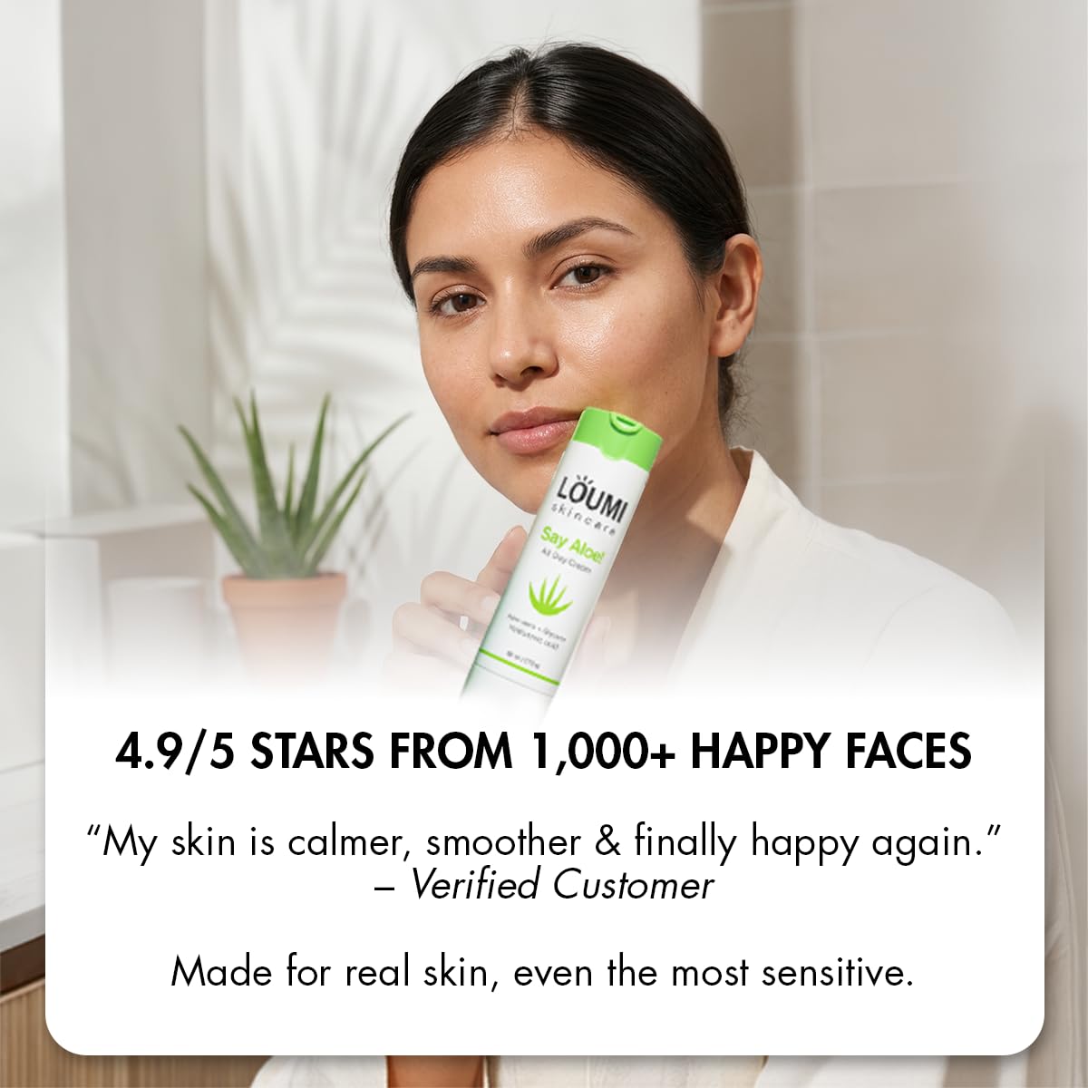 LOUMI Skincare Say Aloe All-Day Face Cream | Hydrating Aloe Vera & Hyaluronic Acid Moisturizer | Nourishes, Soothes & Softens Dry Skin | Natural, Vegan & Cruelty-Free | 1oz