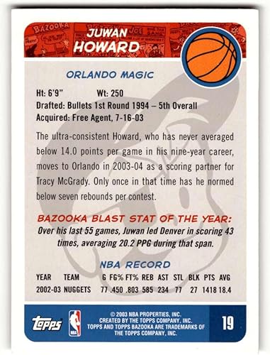 Miniatura 2 de 2003 Bazooka #19 Juwan Howard Orlando Magic Basketball Cards EXNM Basketball Card