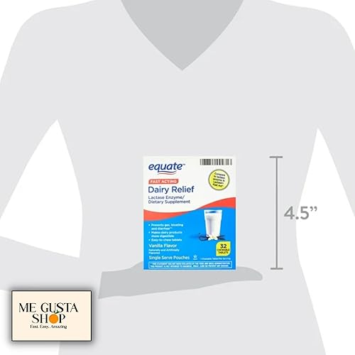 Miniatura 7 de Equate - Suplemento dietético de acción rápida para alivio de lácteos con enzima lactasa, tabletas masticables con sabor a vainilla, 32 unidades,