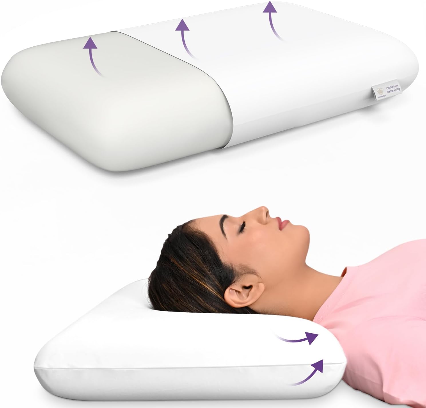 - MY ARMOR Memory Foam Pillow for Sleeping and Neck Pain Relief | 2 Years Warranty | Queen Size - 4.5 Inch Height, with No Cover - Pack of 1