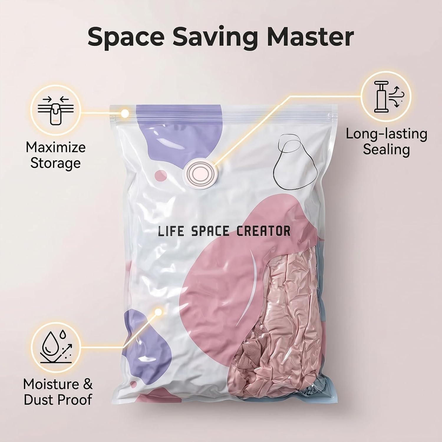 Life Space Creator Storage Bags,3D-Vakuum-Aufbewahrungsbeutel Ohne Pumpe,No Pump 3D Vacuum 𝐒torage 𝐋ife 𝐒pace Creator,Life Space Vakuumbeutel,No‑pump Vacuum Storage Bags – Press & Seal (Large,5pcs)
