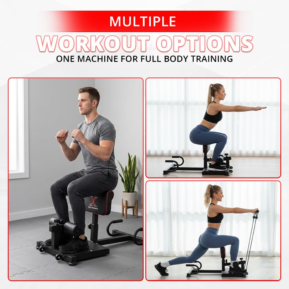Max Strength Sissy Kniebeugenbank, strapazierfähig, Beinmaschine, Fitness, Fitnessstudio, Unisex, für Unterkörper und Rumpftraining, Trainingsgerät mit Widerstandsbändern