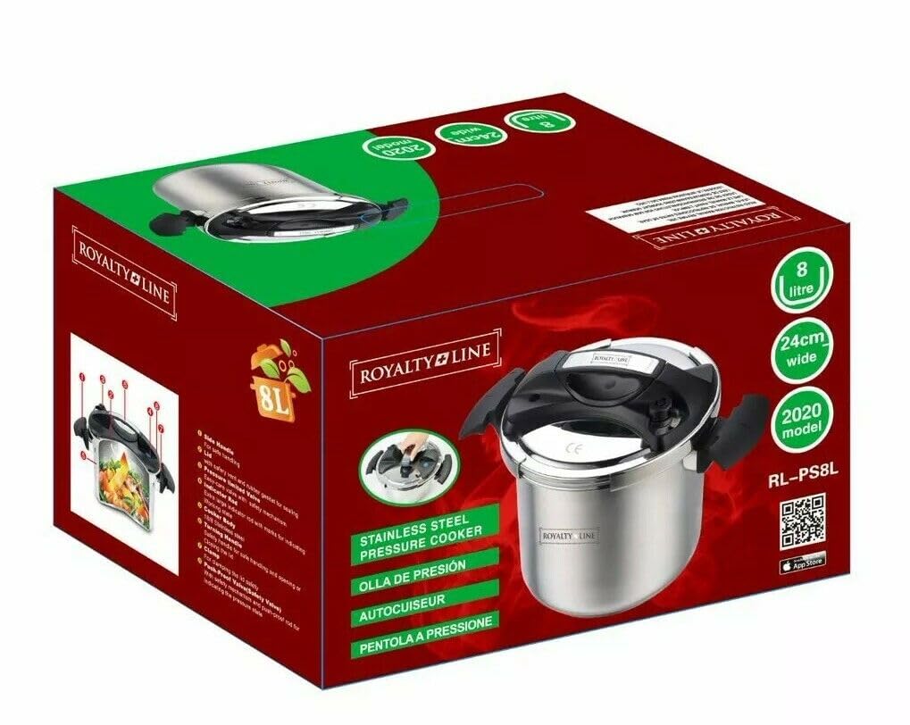 Royalty Line 8L Stainless Steel Pressure Cooker, front view