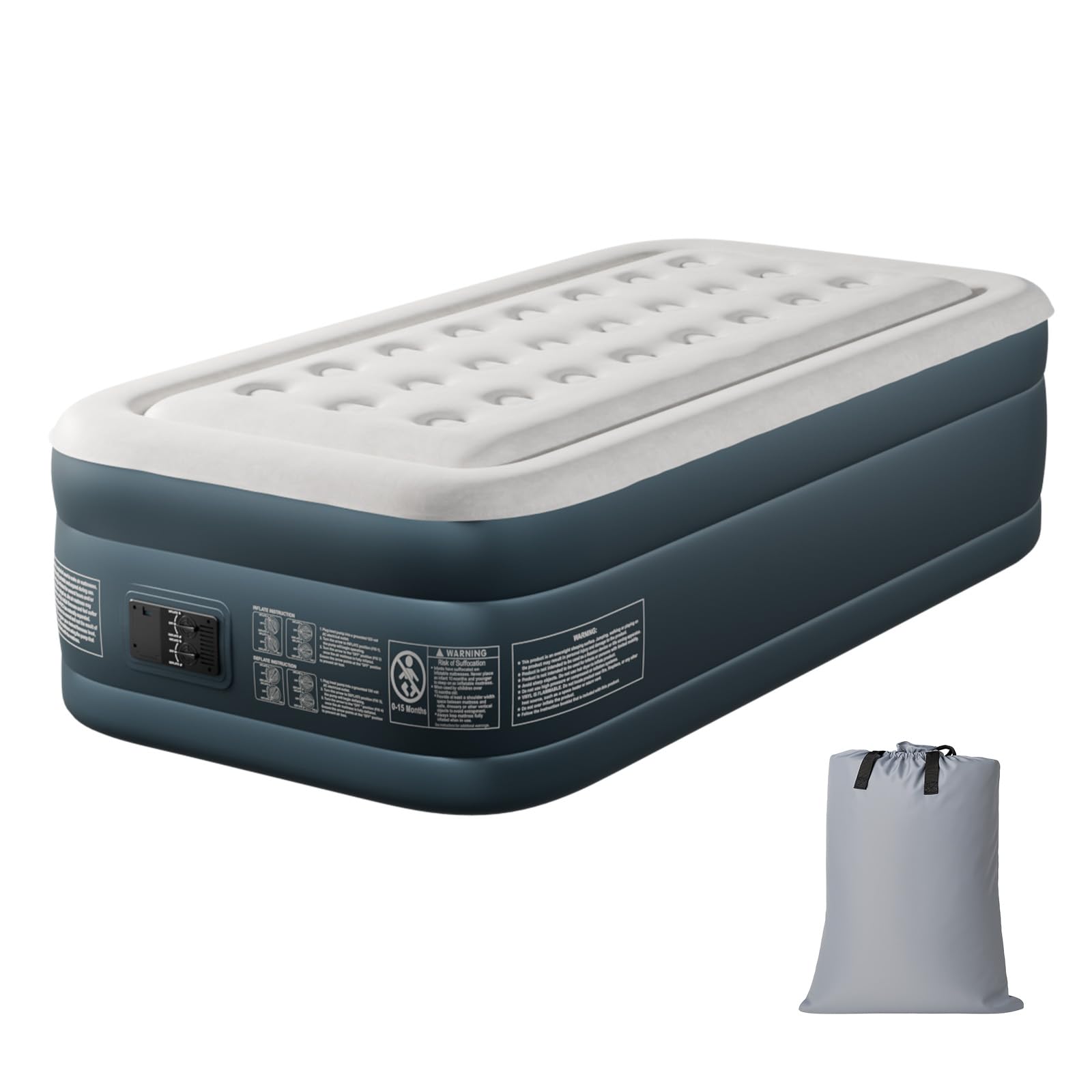 Bonnlo Colchón Hinchable con Bomba Integrada, Cama Inflable Doble con Superficie de Terciopelo, con Portavasos y Bolsa de Transporte, Colchón de Aire para Camping (Gris, 190x99x45 cm)