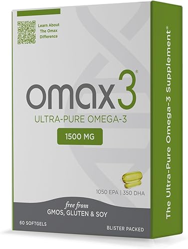Omax3 Pastillas de aceite de pescado ultra puro Omega 3 1500 mg EPA DHA - Omega3 ácidos grasos suplementos para músculos y articulaciones, sin