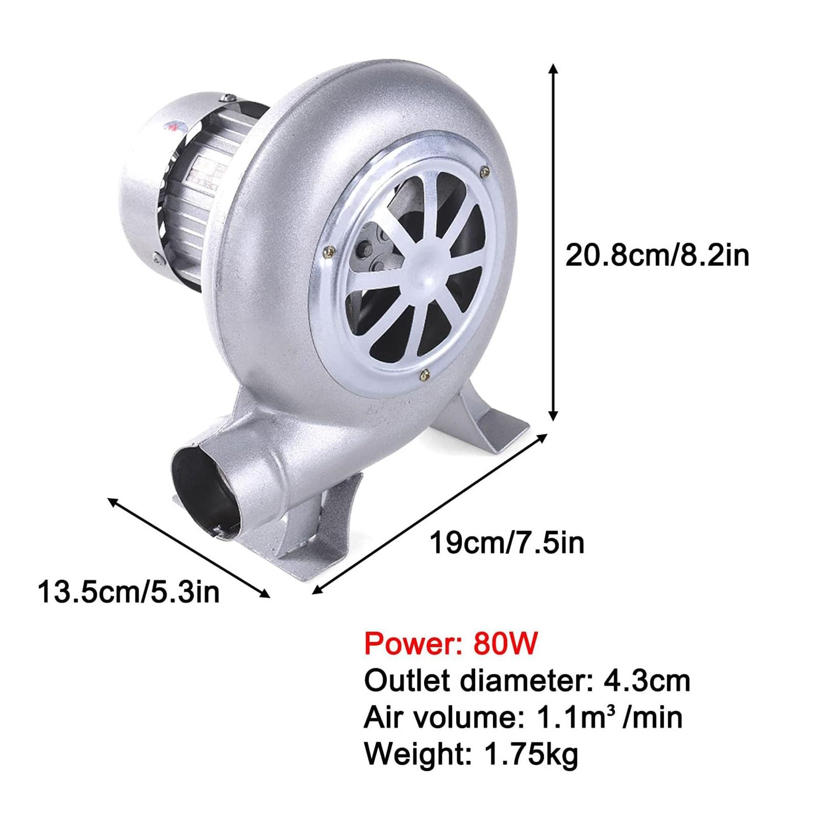 Soplador De Aire Eléctrico Centrífugo - Turbina Soplador De Castillos Hinchables, Parrilla Del Encendedor Del Carbón De La Fan, Excitador De Llama De Arranque De Fuego De Parrilla ( Size : 80W )