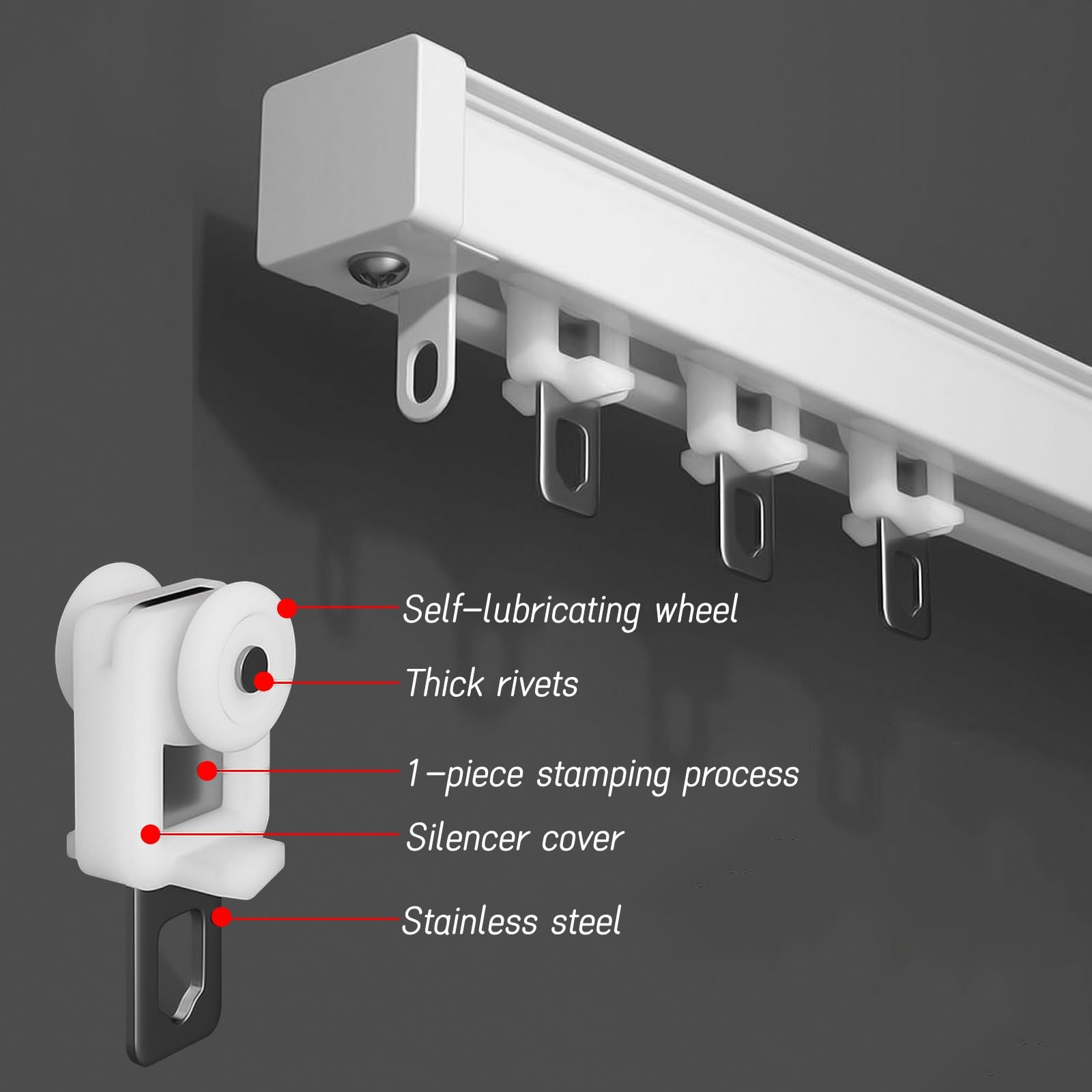 Système de rail de plafond coulissant pour rideaux d'extérieur, séparateur de pièce caché, tringles à rideaux silencieuses, blanc, 2,2 m – Parfait pour la décoration de la maison et du bureau