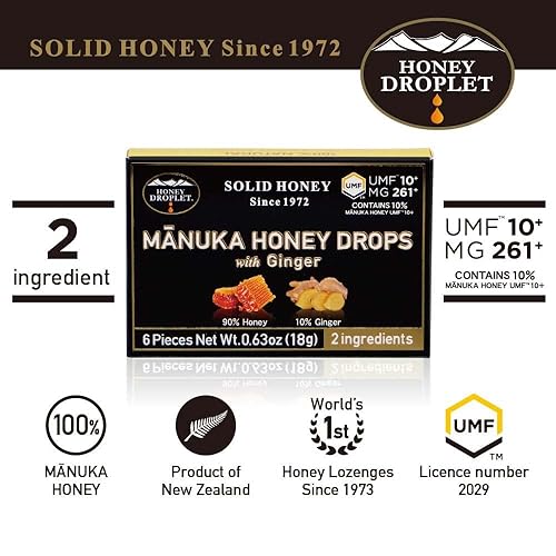 Miniatura 4 de HONEY DROPLET  UMF10+ (MG 261+) Gotas 100% de miel de manuka, verdaderamente naturales de Nueva Zelanda, 2 ingredientes premium, 12 paquetes (sabor