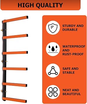 ECOTRIC Lumber Rack Wall Mount Wood Organizer Lumber Organizer - Heavy Duty Metal 6 Levels Shelf Lumber Storage Rack Max 600 Lbs (1 Pack), Indoor & Outdoor Use - Orange