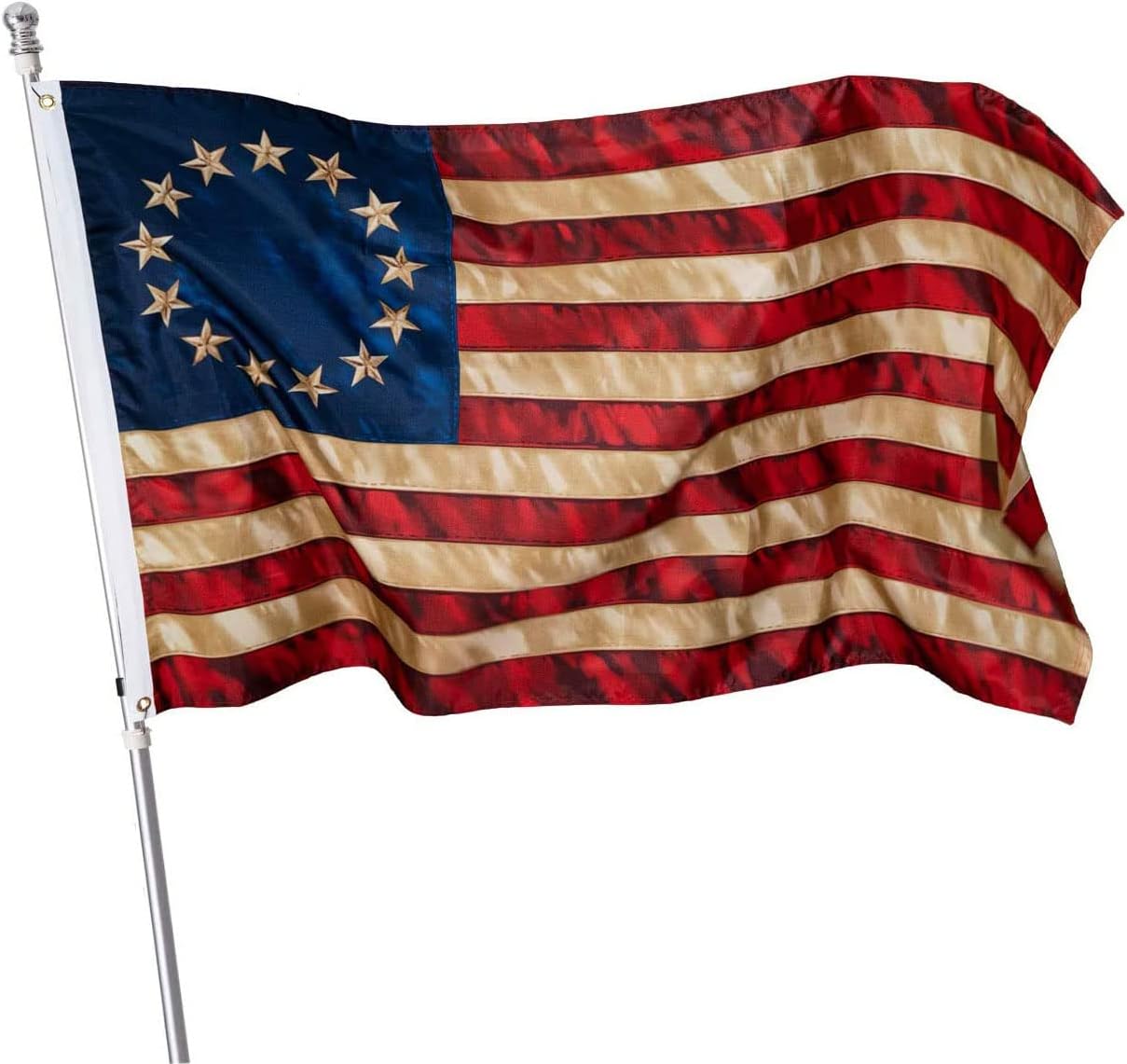 USA Flag Co. Historical Betsy Ross Flag 3x5 foot | Heavy Duty Polyester, Embroidered Stars, Sewn Stripes, Brass Grommets (Heritage Tea Stained)