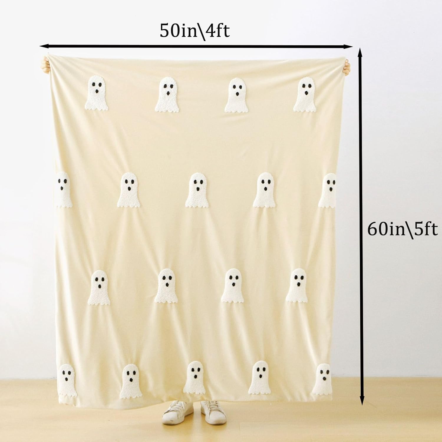 Halloween Ghost Throw Blanket 50x60, Ultra Soft Velvet All-Season Decorative Blankets with 3D Embroidered Ghost, Hidden Zipper for Duvet Insert, Cozy Bed or Sofa Blanket (White) - Image 4