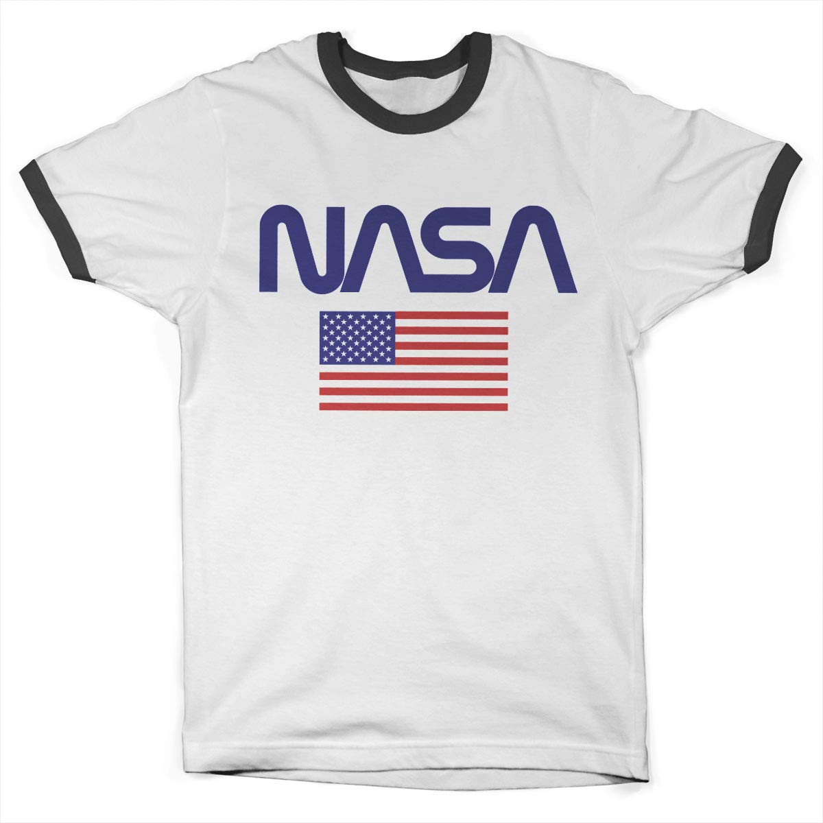 Nasa Unisex White-Black Officially Licensed Old Glory Ringer Mens T-Shirt (White-Black), Medium