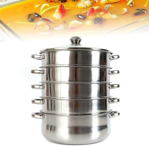Olla de vapor de acero inoxidable de 5 niveles para cocinar con sartén apilable y tapa, vaporizador de alimentos, cocina de verduras, olla de