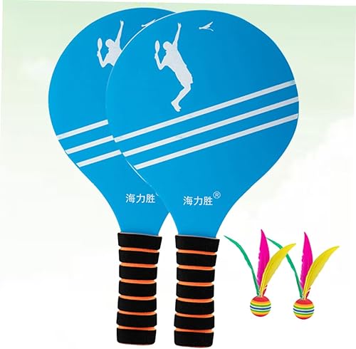 Miniatura 5 de Kisangel Raqueta de madera, 1 juego de pelota de playa, tabla de remo de bádminton, raqueta de pelota de playa, raqueta de bádminton, raqueta de