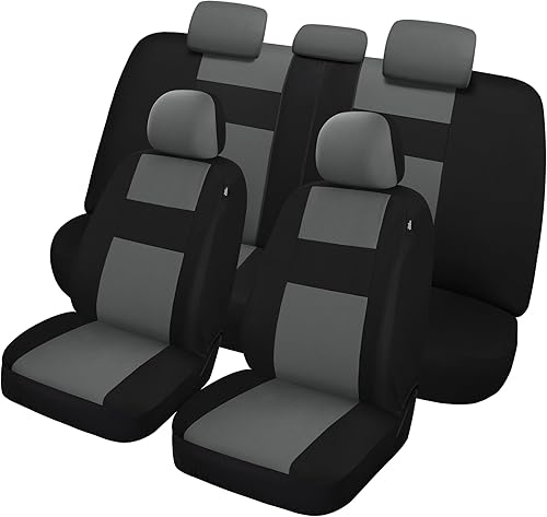 VarCozy Juego completo de fundas de asiento de automóvil, fundas de asiento de banco dividido delantero y trasero de tela transpirable para