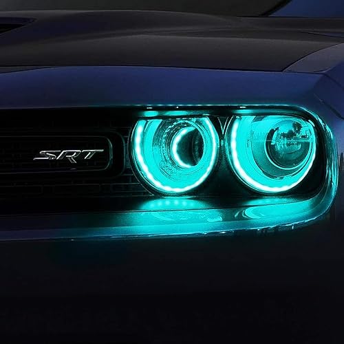 Miniatura 8 de QIUKO App Kit de luces RGB Halo para Dodge Challenger 08-23 y faro cargador con multicolor, ojos de demonio, ojos de ángel LED