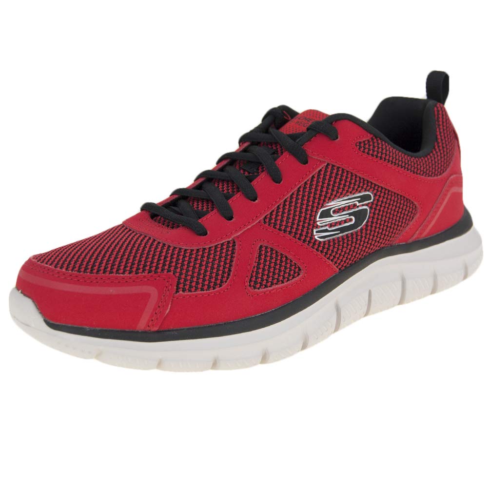 Skechers Men's Track Bucolo Sneaker, Red Leather/Black Mesh/Trim, 6.5 UK