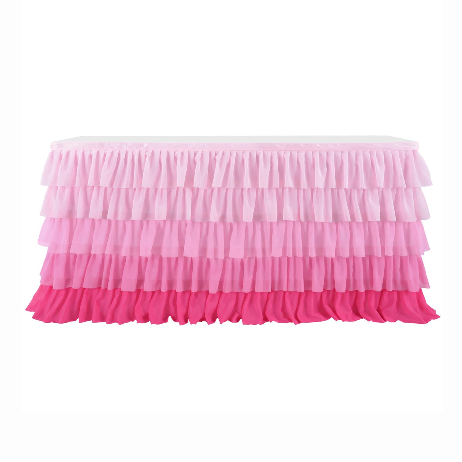 Spódnica stołowa, spódniczka tutu na prostokątne okrągłe stoły, szyfonowy obrus, baby shower, przyjęcie urodzinowe, dom, gradientowy tort, deser, dekoracja stołu (różowy, 427 x 77 cm)