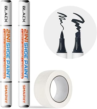 2 in 1 Black Shoe Paint, 2-Pack Acrylic Shoe Dye Marker for DIY Midsole Recoloring & Instant Scuff Fix, Permanent & Waterproof Restorer for Suede, Rubber, Fabric, Foam Sneakers