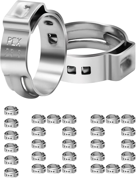 100 Pack 3/4 Inch PEX Cinch Clamps, Stainless Steel Single Ear Hose