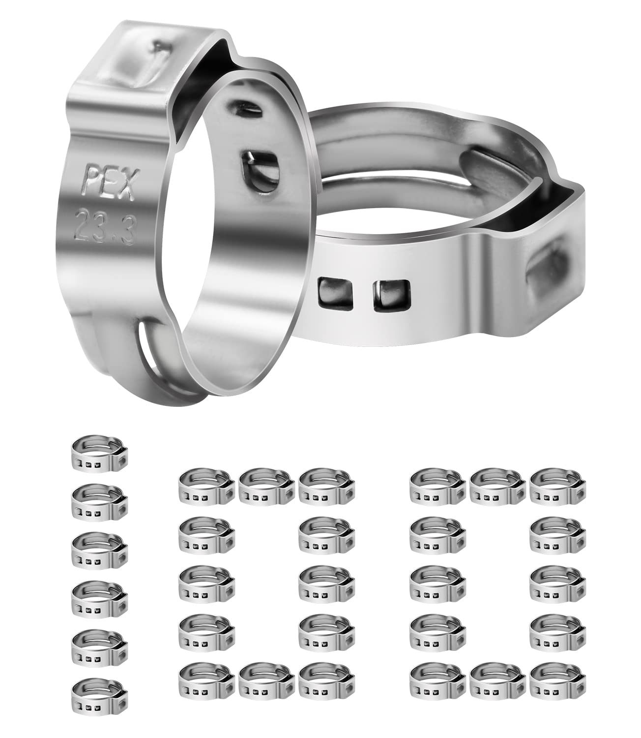 100 Pack 3/4 Inch PEX Cinch Clamps, Stainless Steel Single Ear Hose Clamps