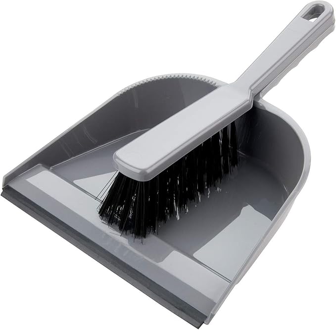 Elliott Dustpan and Brush Set,Durable Plastic Pan with Rubber Lip for