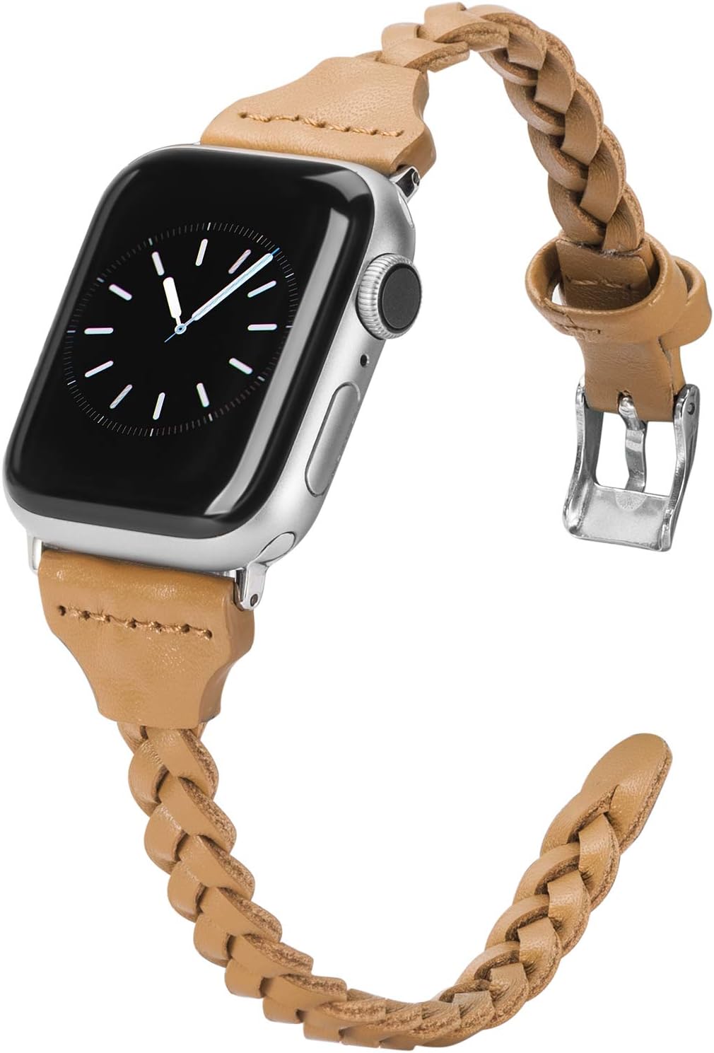 Wearlizer Compatible with Apple Watch Band 38mm iWatch Bands 40mm Plait Style Thin Leather Replacement Wrist Band for Apple Watch SE Series 6 5 4 3 2 1 - Grey
