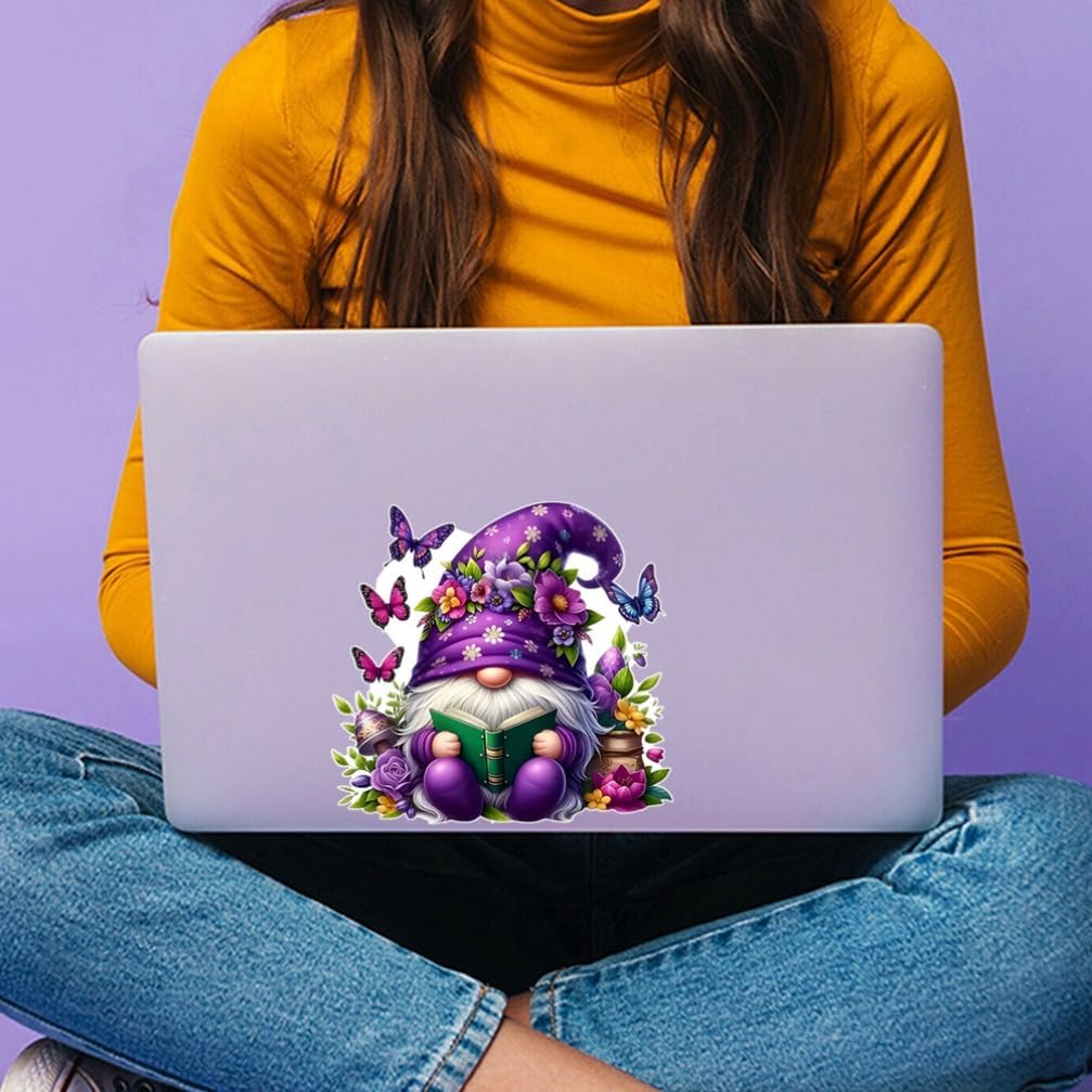 2pcs Bright Purple Gnome with Butterfly Car Sticker, 5.12''x5.12'' Fun Waterproof Sticker for Cars, Trucks, Motorcycles, Walls, Windows, Weatherproof PVC Material | CZ122 - Image 7