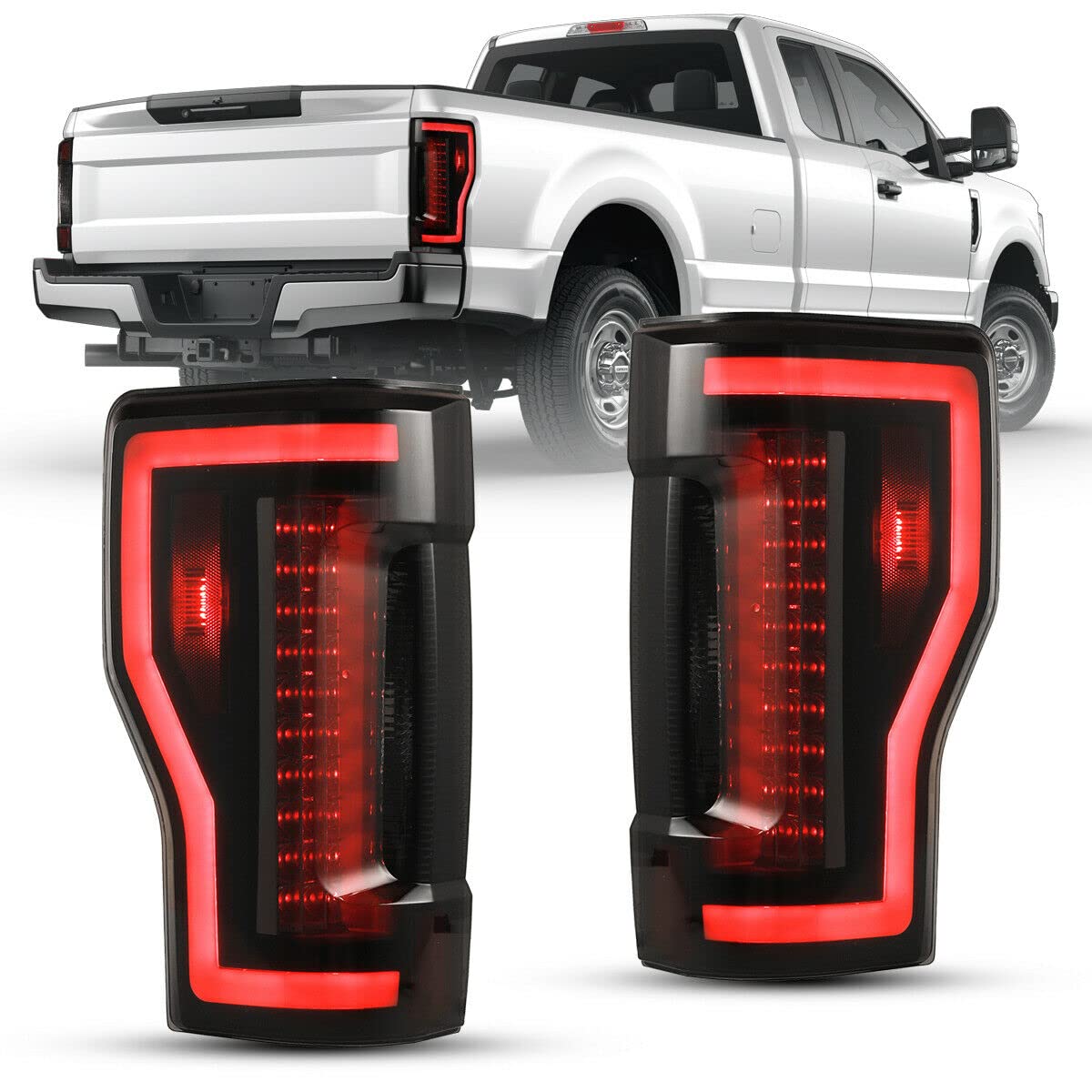 Luces Traseras LED Negras Completas Para Ford F250 F350 2017-2019 Con LED Y Sensor Punto Ciego - DTMOTO