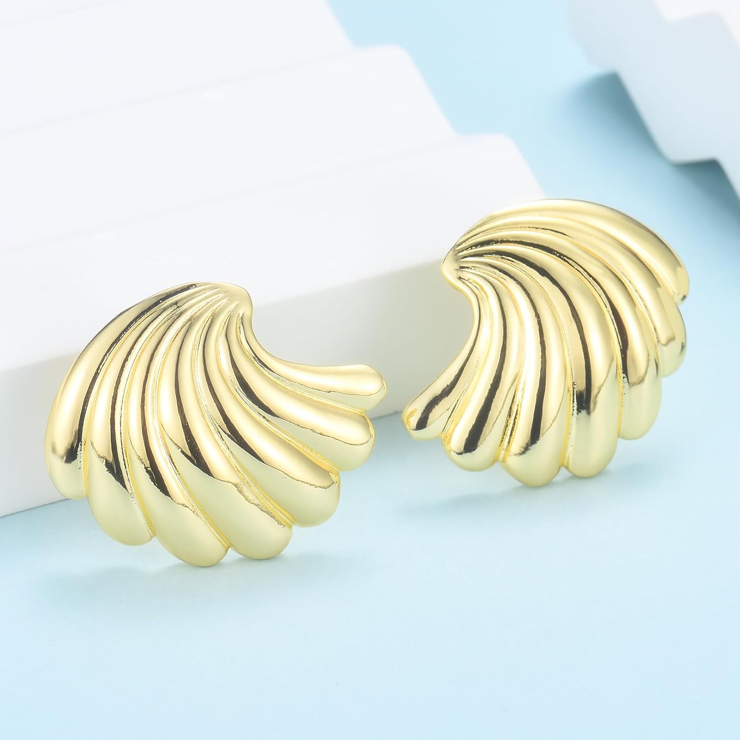CERSLIMO Seashell Stud Earrings for Women, 14k Gold Plated Seashore Nautical Chunky Earrings Sea Life Beach Summer Jewelry - Image 5