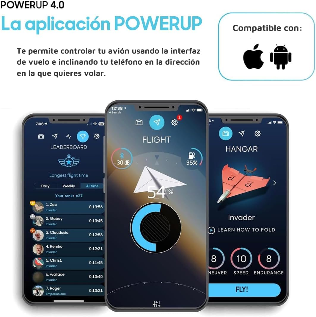 POWERUP 4.0 - Kit RC de Nueva generación para avión de Papel teledirigido por Smartphone. Fácil de pilotar con estabilizador giroscópico y piloto automático, para Aficionados, Conductores y