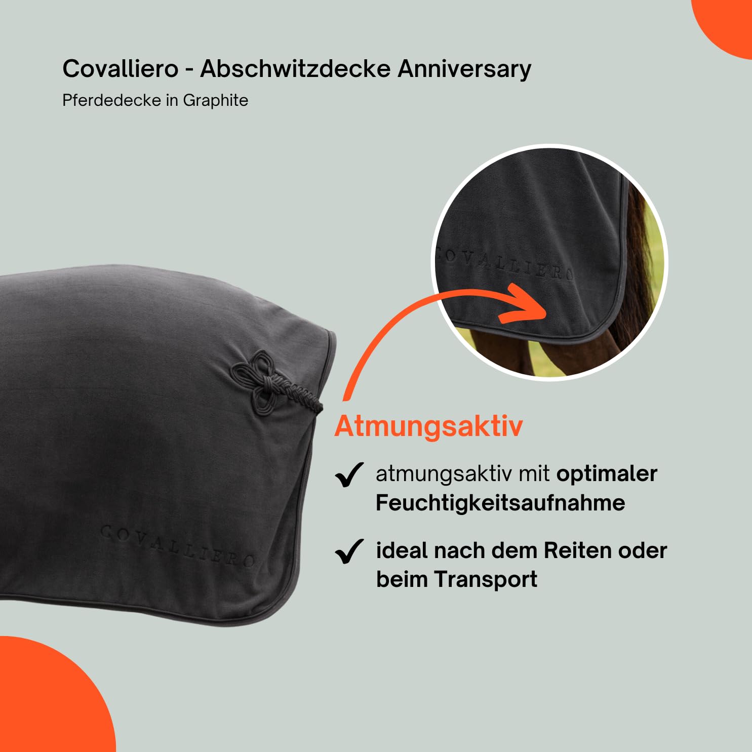 Covalliero - Abschwitzdecke Anniversary – Pferdedecke mit Teddy-Fleece-Kragen – atmungsaktive Fleecedecke – Elegante Pferde-Outdoordecke – Pferde Zubehör in Graphite – 155 cm