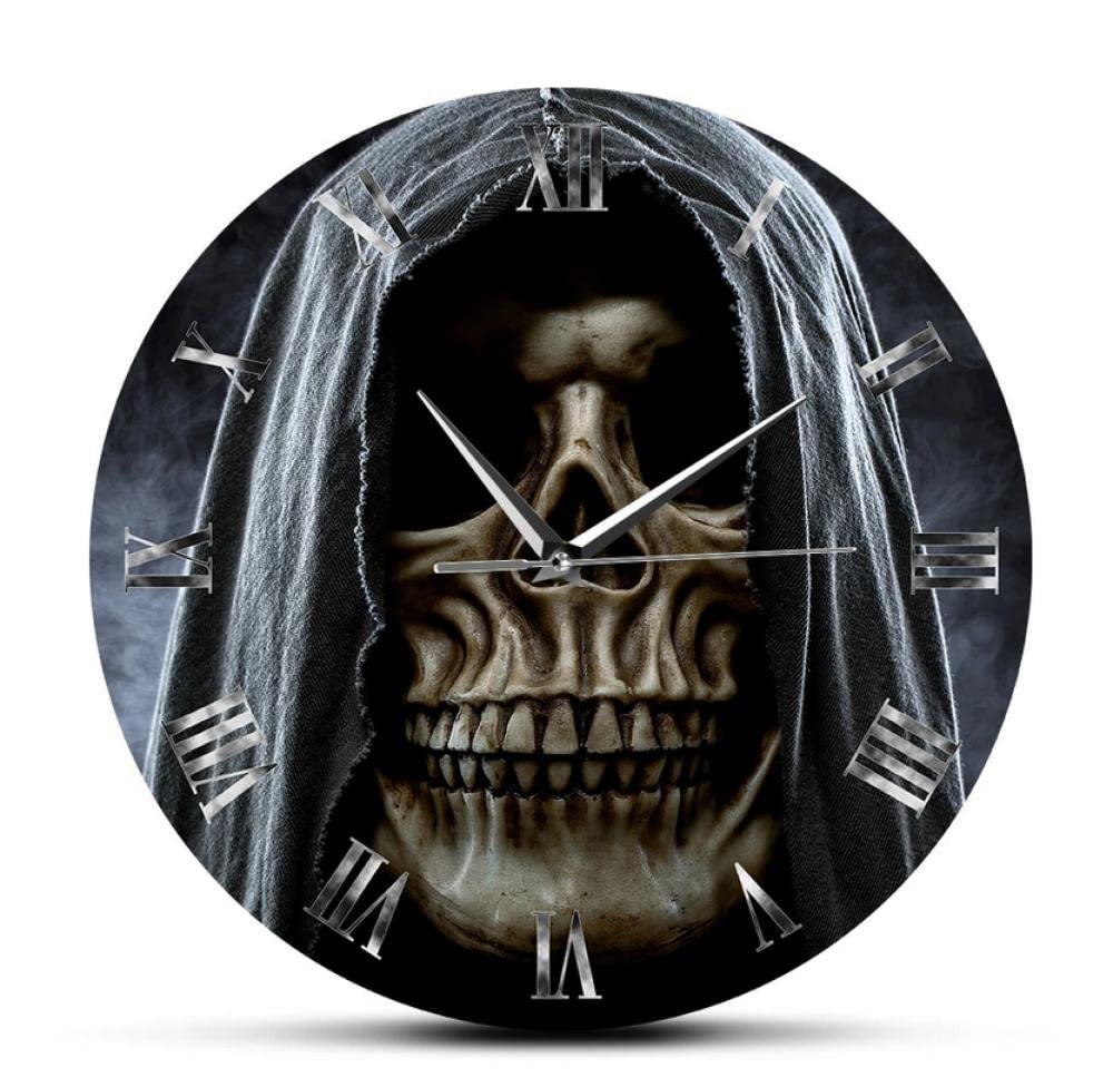 Xusanshi 12 Inchs Silent Wall Clock Grim Reaper Skull Skeleton Halloween Home Decor Wall Clock Death Killer Grim Ghost Wall Art Silent Non-Ticking Wall Watch