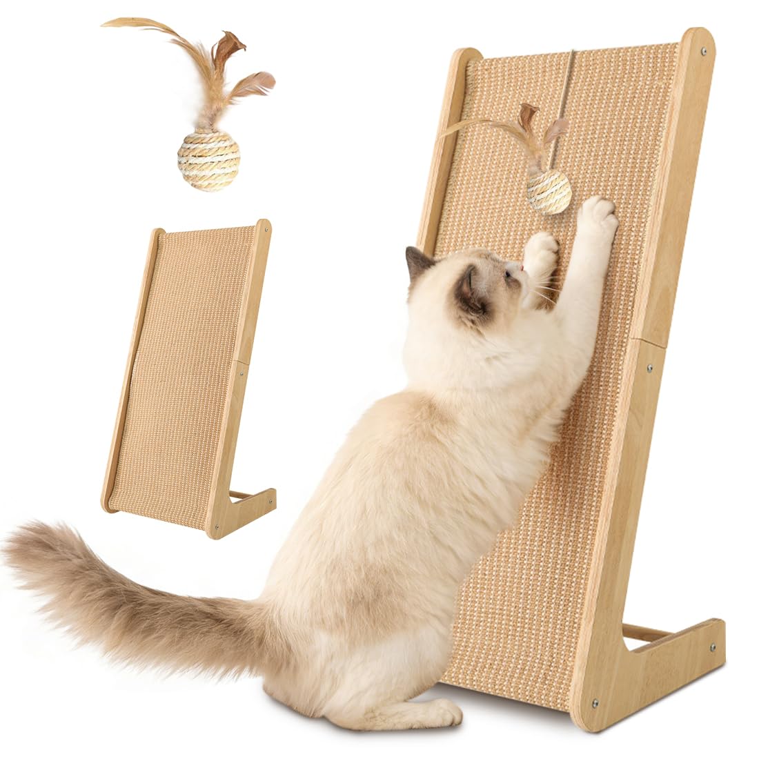 Tiragraffi per Gatti Doppio Uso 72cm | Graffio a L in Sisal Resistente, Tiragraffi da Parete e Angolo con Erba Gatta Integrata
