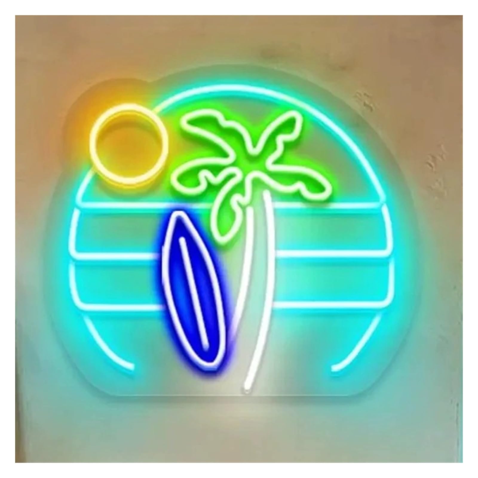 SHOUXI Sign Lamp Beach Sunset Neon Sign Palm Tree Wall Art Decor Tropical Surfboard Game Room Decor Summer Bar Beer Sign Coastal Theme Tiki 38cmx35cm(C)