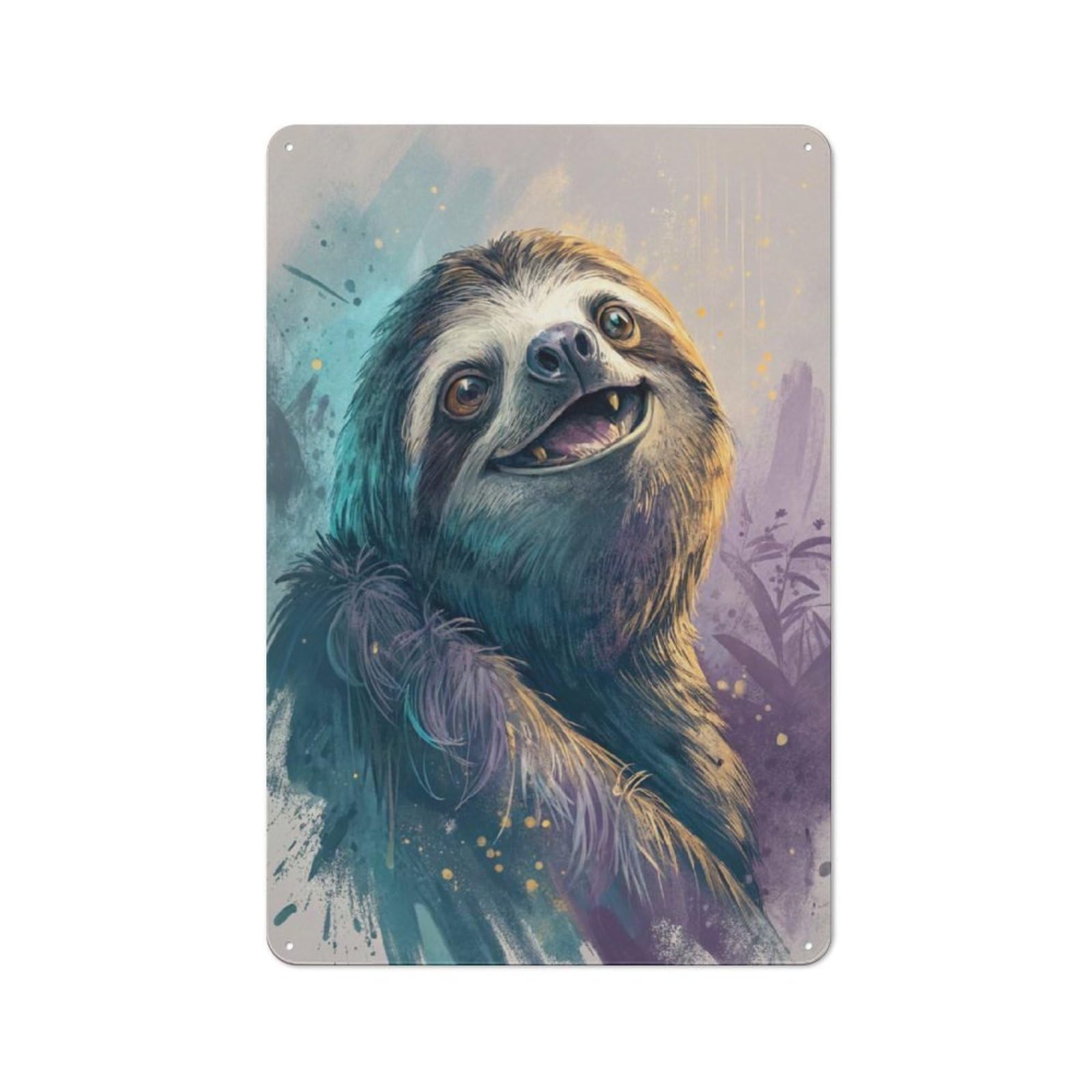 Junmoney Style-4 Retro-Style Tin Sign 30X20cm Featuring Smiling Sloth Portrait For Hallway Wall, For Garage, Workshop And Man Cave Decoration