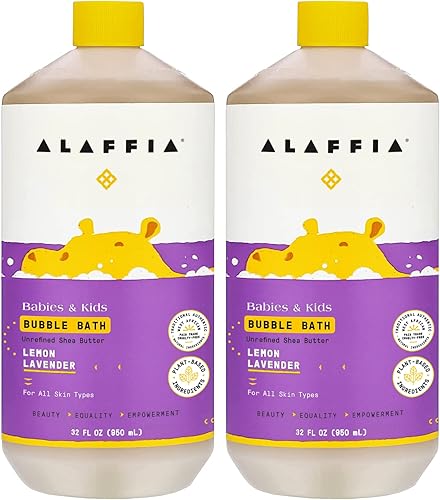 Alaffia Baño de burbujas para bebés y niños, artículos esenciales suaves para bebés para piel delicada, limpieza y calmante burbujas, fórmula a base