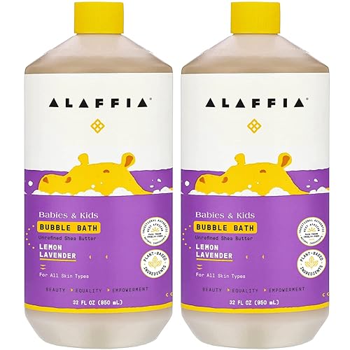Alaffia Baño de burbujas para bebés y niños, artículos esenciales suaves para bebés para piel delicada, limpieza y calmante burbujas, fórmula a base